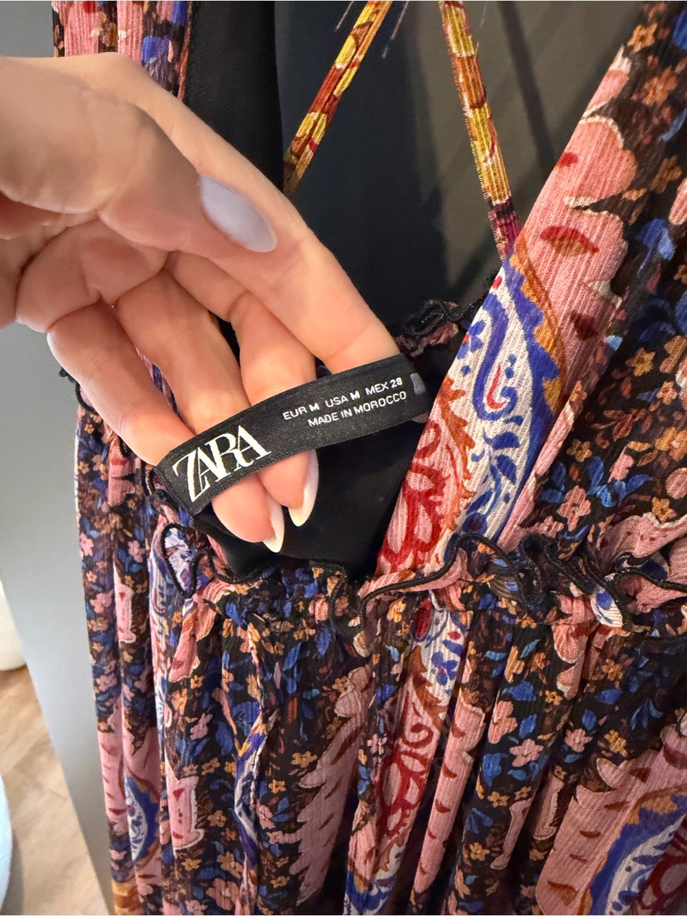 ZARA Boho Floral Print Pink Multicolor Maxi Dress - Picture 3 of 4
